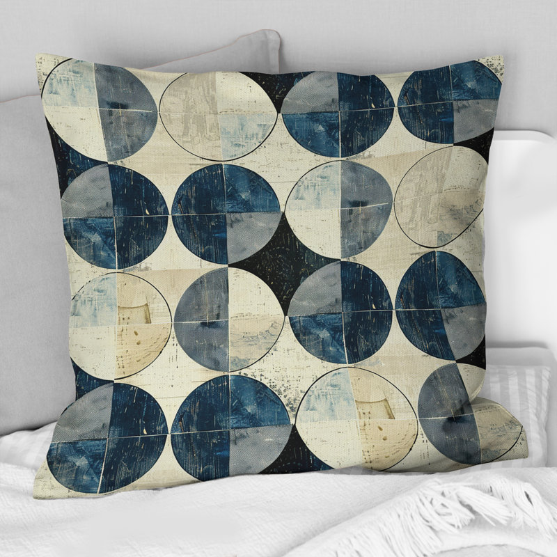 Blanc, noir, cercles de la géométrie Mid-Century - Coussin décoratif à géométrie Mid-Century, H 16 po x l 16 po