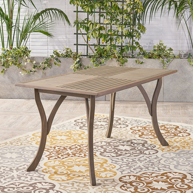 Élégante table de salle à manger rectangulaire en bois d'acacia avec plateau à lattes pour un usage extérieur, durable et élégant