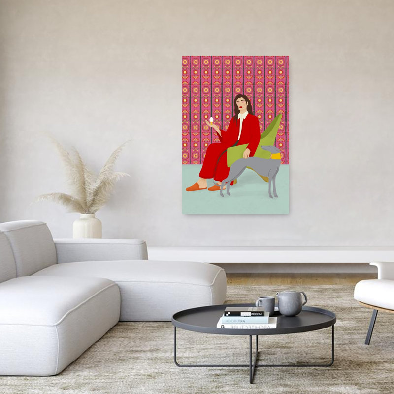 Superbe affiche murale abstraite et colorée représentant un œuf et un chien rêveur, 60" H x 40" W