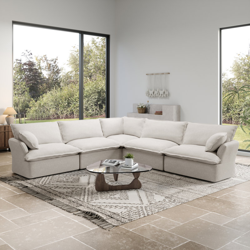 Canapé rembourré modulaire en L de 5 sièges 111,3 po Rino pour canapé de salon (blanc, gris, vert foncé, bleu), Gris