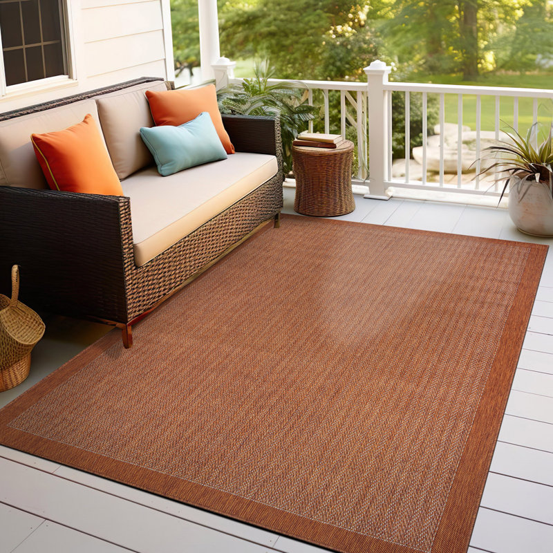Contemporary Bordered Weather Resistant Reversible Indoor/Outdoor Area Rug, Rectangle 5' x 7'