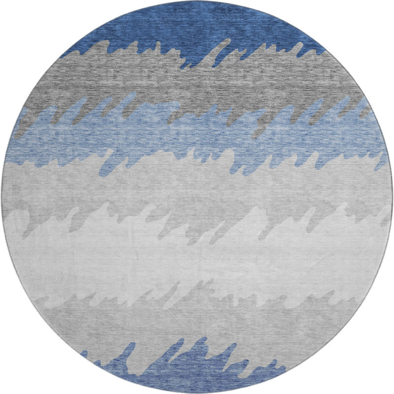 Premium Machine Washable Tweedy Navy Rug, Round 8' x 8'