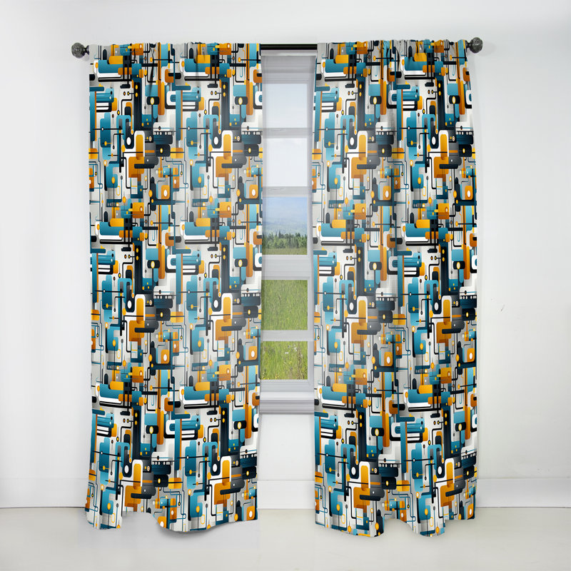Blue Industrial Matrix Geometric Reflections I - Modern Velvet Curtain - Room Darkening - 1 Panel, 52" W x 63" L