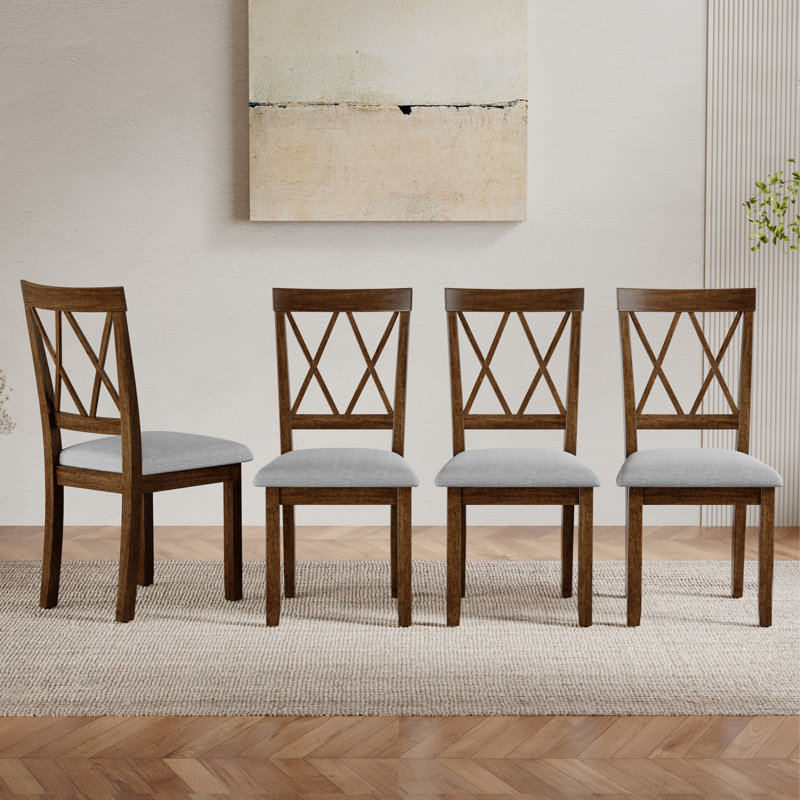 Ensemble de chaises de salle à manger, revêtement en lin, pieds en bois d'hévéa massif, dossier en X moderne pour la cuisine et la maison