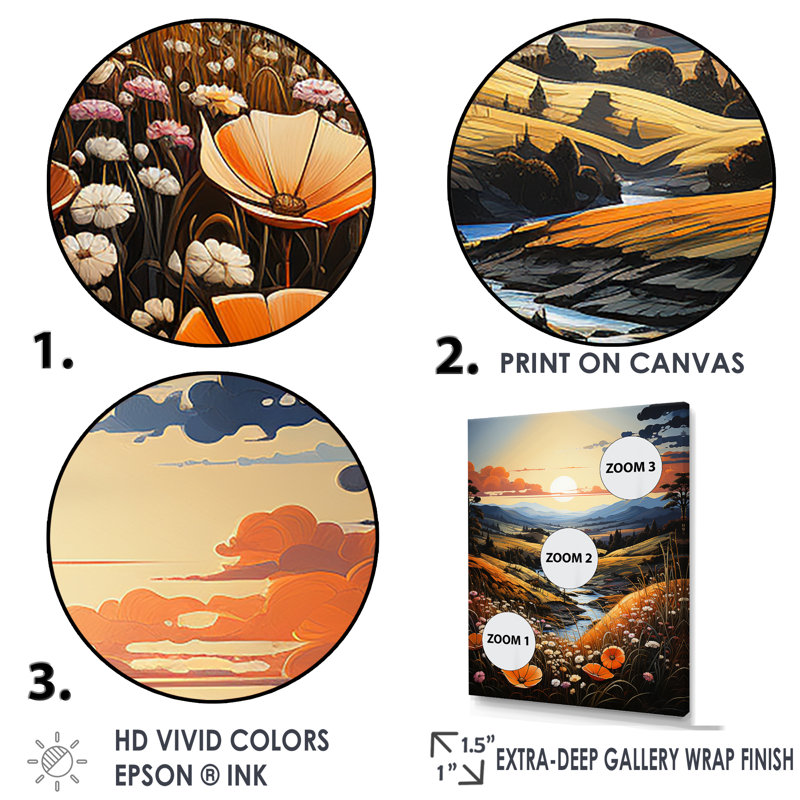 «Meadow Stream At Sunrise I», reproduction sur toile, Cadre doré simple, H 44 po x l 34 po x P 1,5 po