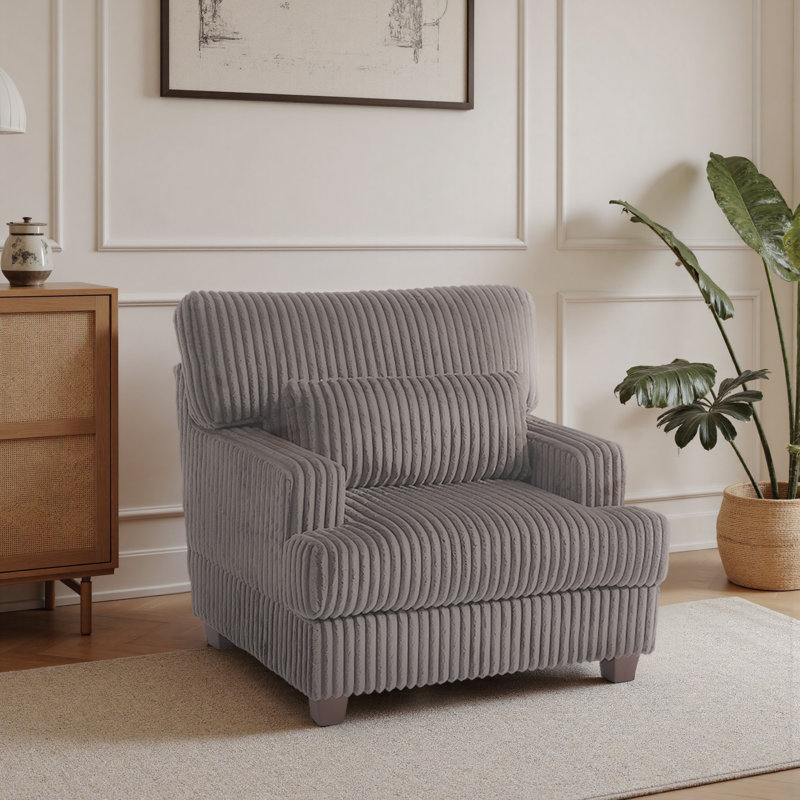 Ermia Modern Upholstered Faux Fur Arm Accent Chair with Pillow, Dark Camel 