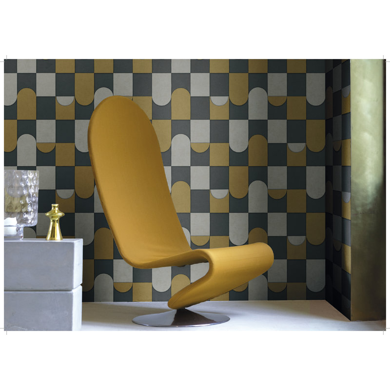 Papier peint Dayven Patchwork, Anthracite / ocre