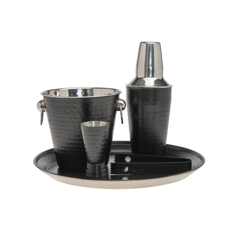 Hammered Fynch 5 Piece Bar Tool Set, Black/Silver