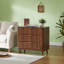 Commode 3 tiroirs cannelée, commode haute de style Mid-Century à rainures verticales, armoire de rangement en bois massif avec poignées en métal