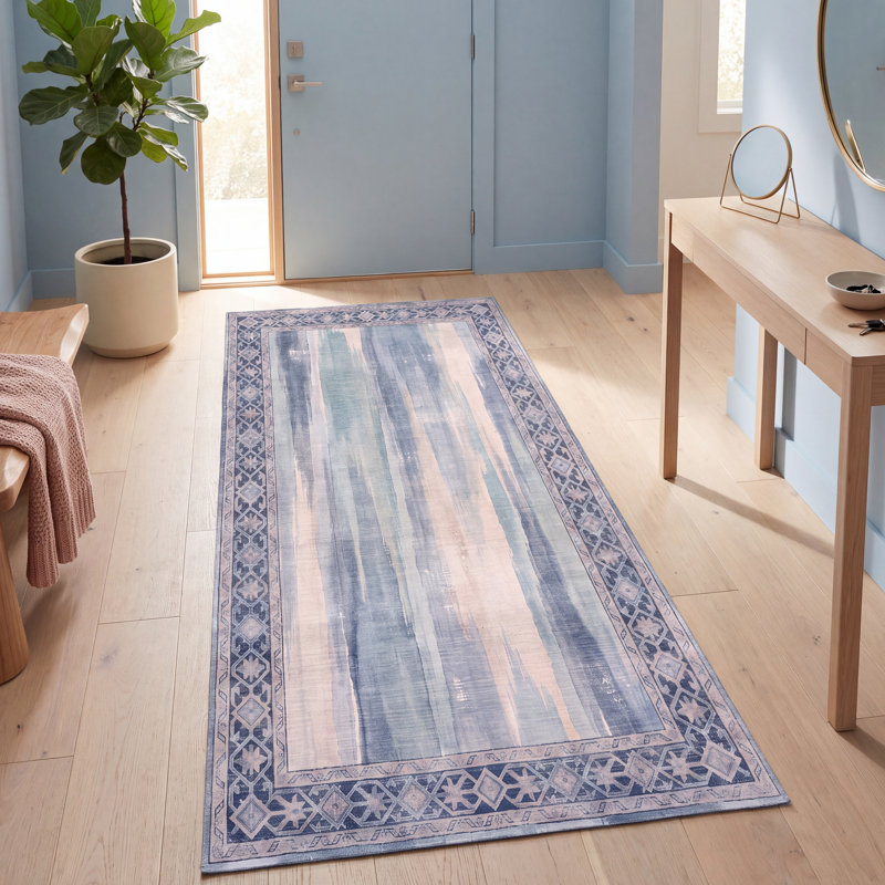 Tapis Harbor Modern à poils courts, style aquarelle abstraite, bleu marine, turquoise, gris, crème et rose, lavable à la machine, antidérapant, pour l'intérieur et l'extérieur, adapté aux animaux domestiques, idéal pour le salon, la chambre, la salle à manger, l'entrée, le couloir, le bureau