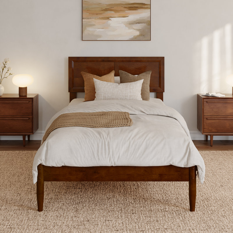 Lit plateforme avec tête de lit réglable Ellarie, Très grand simple, Walnut