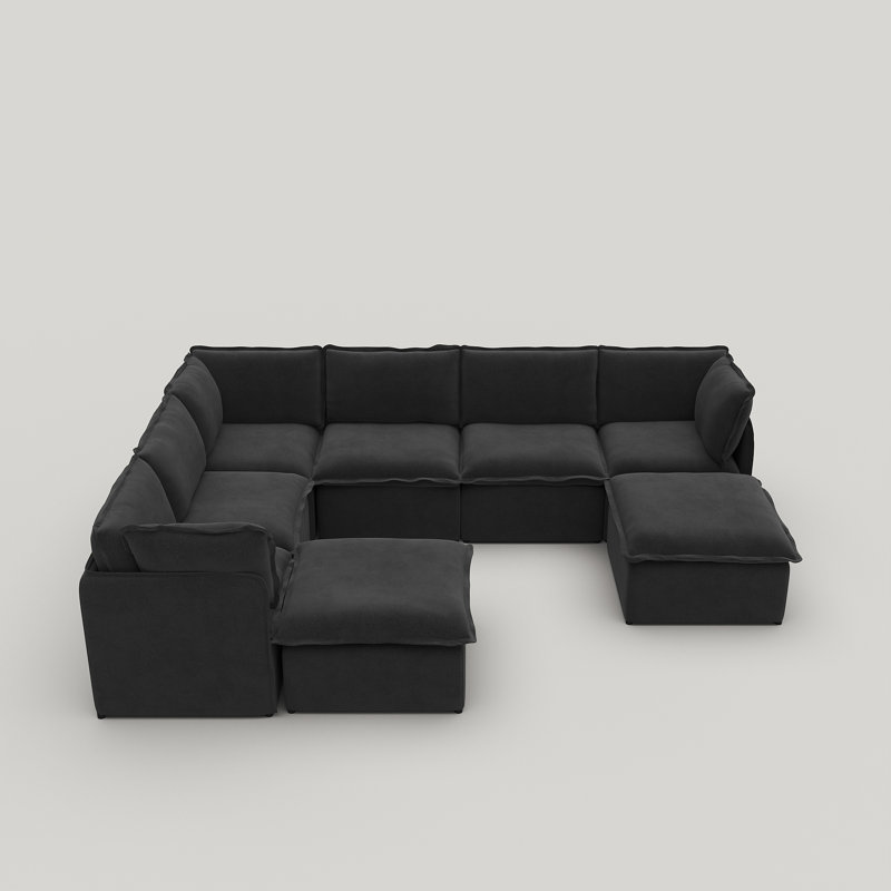 Canapé modulaire 8 pièces à housse modulaire 8 pièces, combinaison libre avec structure en fer léger, Polyester noir
