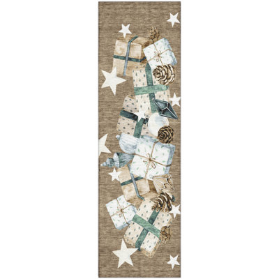 Premium Machine Washable Castillon AMF1825 Stars and Presents Holiday Rug