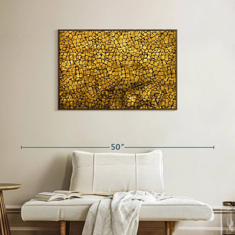 Mosaïque dorée, 37 po x 25 po, Cadre flottant noyer