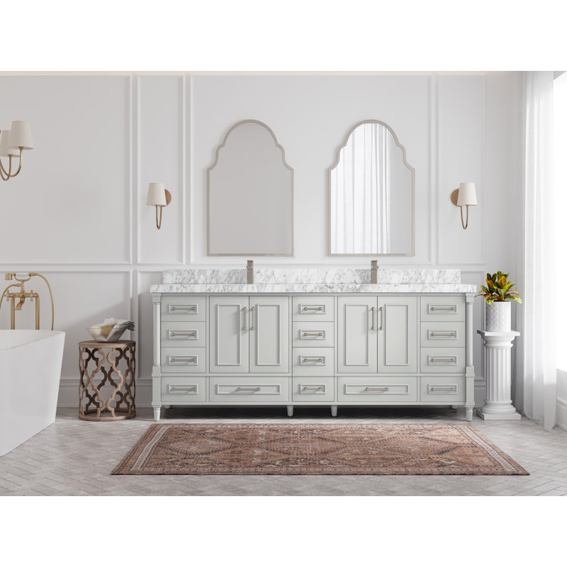 Ensemble de meuble-lavabo double 84 po Aberdeen, Coventry gris, Marbre de Carrare