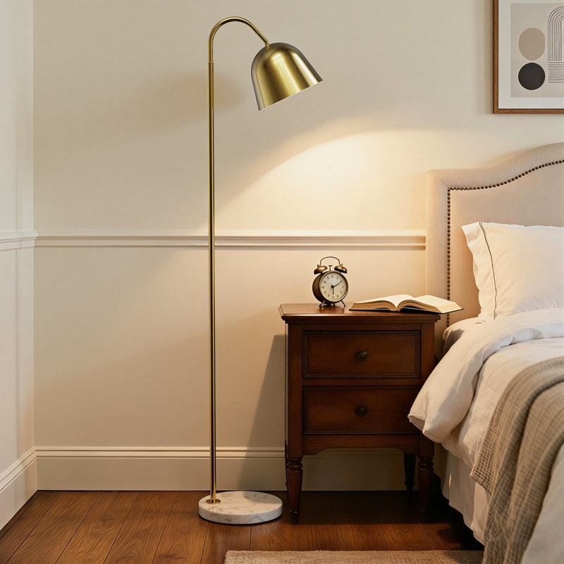 64" Modern Matte Polished Brass Metal Floor Lamp with Swivel Head, Polished Brass