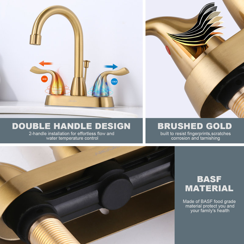 Brushed Gold Double Handle High Arc Bathroom Faucet