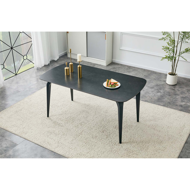 Table de salle à manger rectangulaire moderne, plateau en pierre frittée de qualité supérieure avec base en métal robuste, table de cuisine et de salle à manger résistante à la chaleur et aux égratignures (1 table)