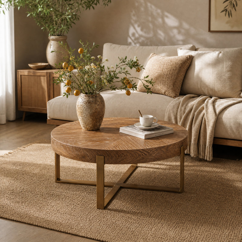 Johnoliver Solid Wood Top Coffee Table, Natural Wood