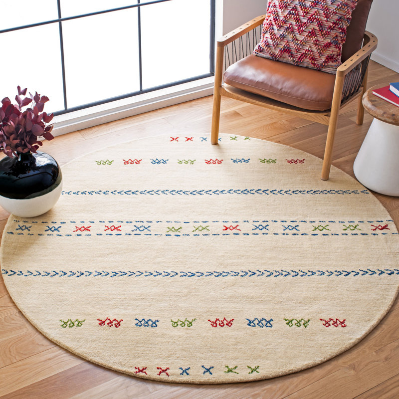 Santiago Southwestern Wool Cream Area Rug, Round 6'