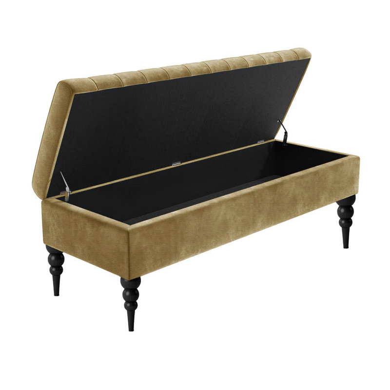 Sierra Striped Upholstered Ottoman Storage Bench - Naples Shoe Bench Footstool with Storage & Turned Wooden Legs, Brown