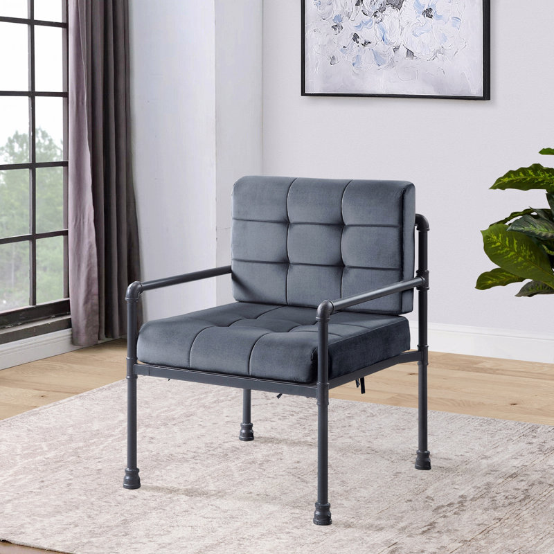 Fauteuil d'appoint gris et gris à dossier coussiné