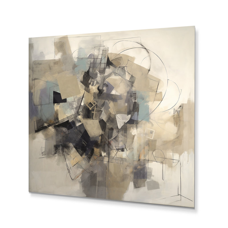 Dyran gris beige mélange géométrique II - impression sans cadre sur métal, H 16 po x l 16 po x P 1 po