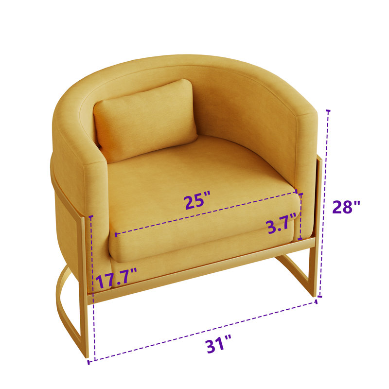 Fauteuil Shelbi 31Cm W, Velours jaune, Gold