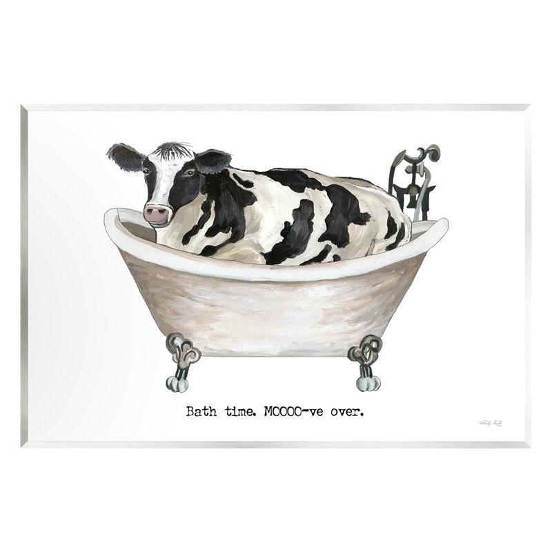 «Moo-Ve Over Bath Time Cow Farmhouse Bathroom» par Cindy Jacobs, impression sans cadre sur panneau de fibres à densité moyenne
