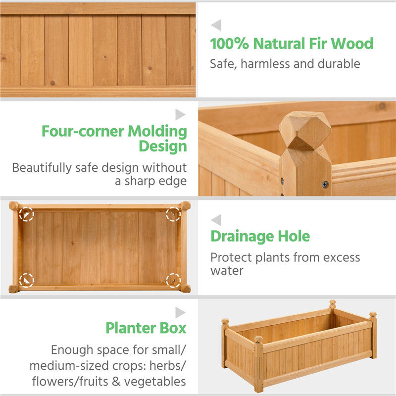 Wood Raised Garden Bed, 35.5cm H x 117cm W x 59cm D