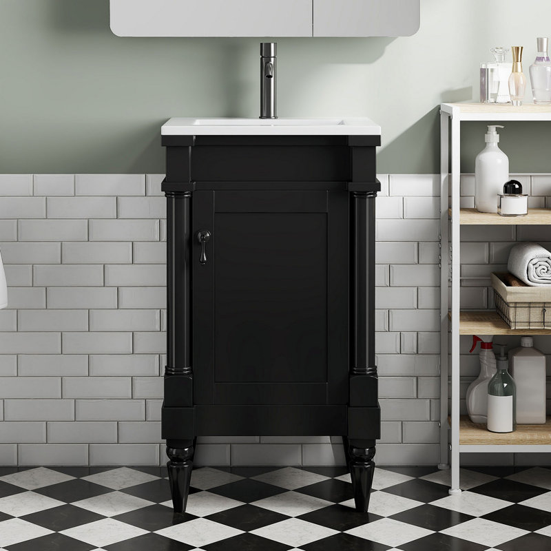 Meuble-lavabo de salle de bain avec lavabo, petite armoire de rangement avec porte, meuble de salle de bain autoportant avec tablette réglable, meuble-lavabo pour l'organisation