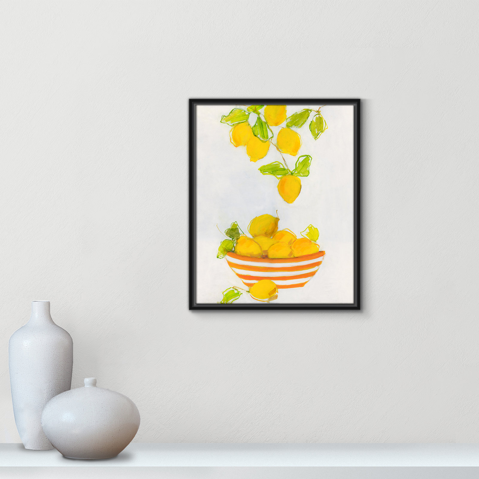 Darcy "Lemonlicious" Painting by Sally Swatland, 21.5" H x 17.5" W x 2" D, Black Framed Canvas
