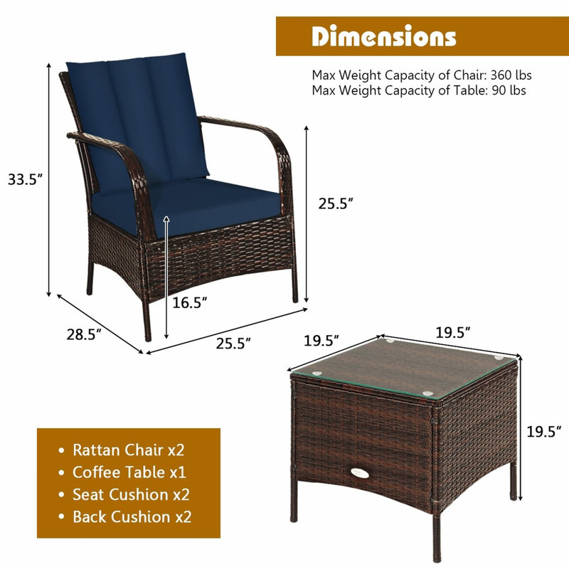 Bryer 2 - Person Patio Conversation Set with Cushions, Navy