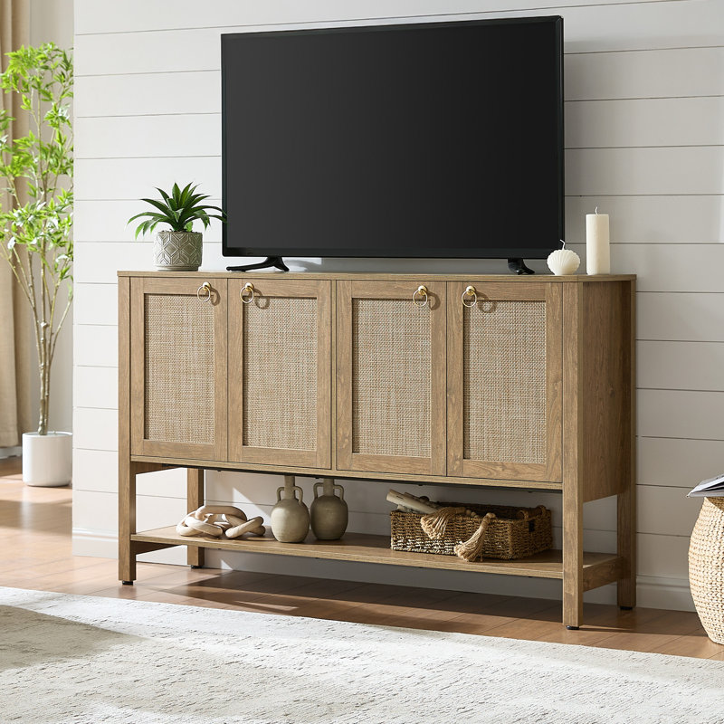 Buffet polyvalent avec 4 portes et 1 tablette ouverte Pomodoro Boho, Carbone cerise