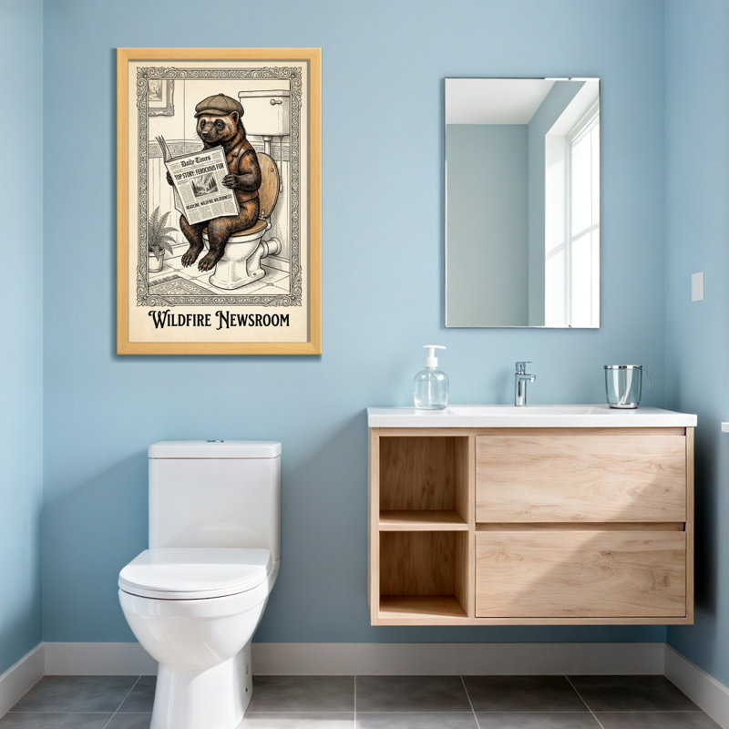 Bain et buanderie lisant un journal sur la toilette, Toile tendue, Ne s’applique pas, H 24 po x l 16 po