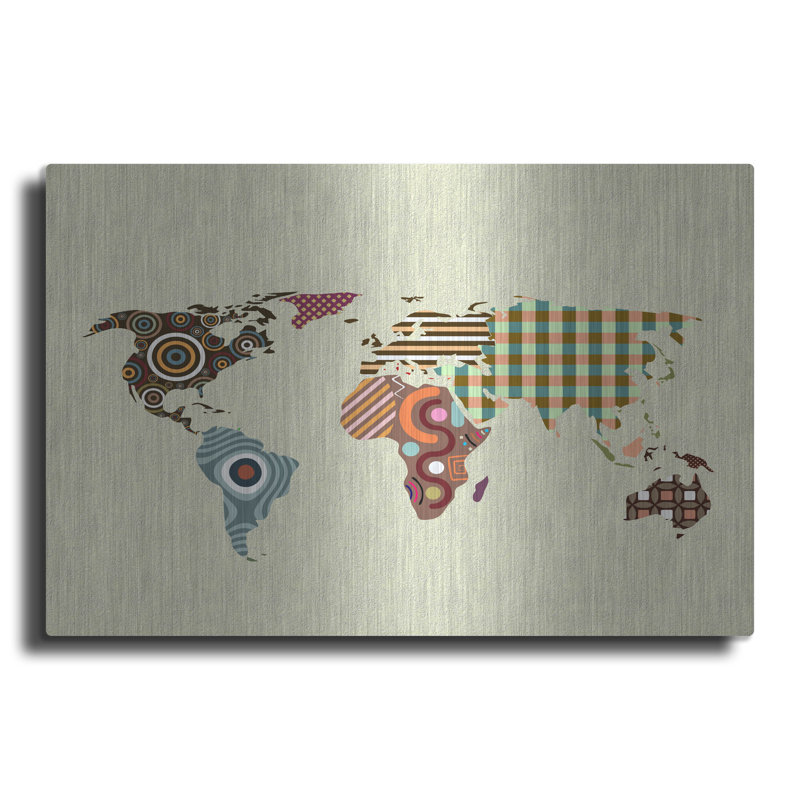 «World Map» par Lanre Adefioye, art mural en métal, H 12 po x l 16 po