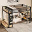 Black Full Loft Bed with Wardrobe, MDF Metal Frame, Storage, Space Saving Teen Loft Design