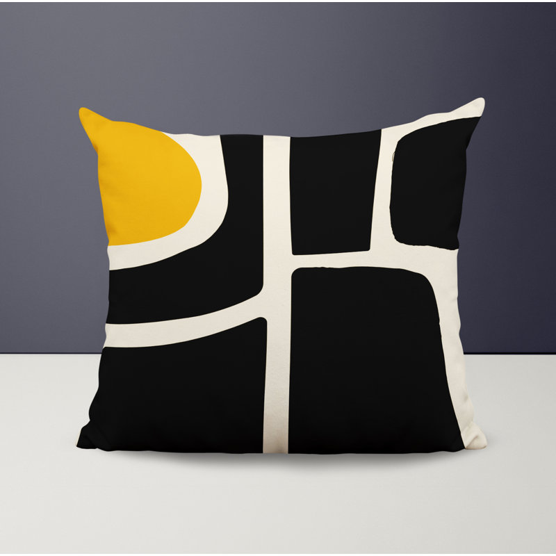 Banksy Abstract Outdoor Reversible Throw Pillow, 19" x 19", Yellow/Off White