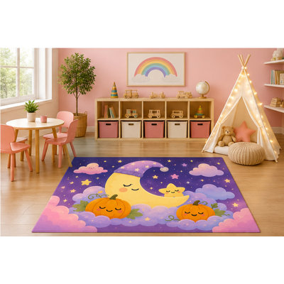 Tapis pour enfant citrouille «Ultra Léger» 5 pi x 7 pi Sleeping Moon Pumpkin