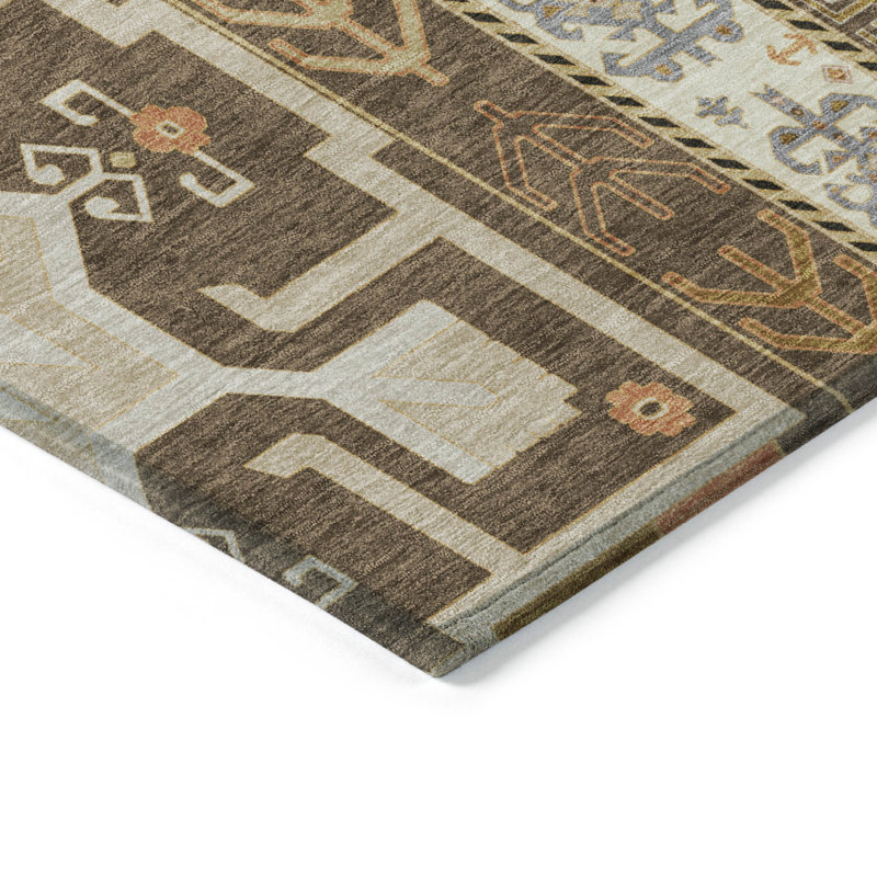 Tapis intérieur lavable 10 pi x 14 pi beige et ivoire aztèque brun