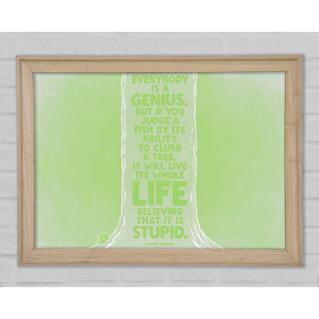 Motivationszitat Albert Einstein Jeder ist ein Genie Lime Green Gerahmter Druck