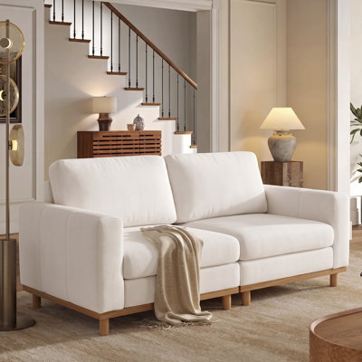 Mid-Century Upholstery Loveseat With Wood Legs