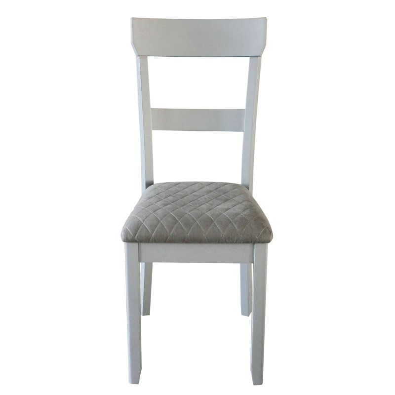 2 chaises à dossier, revêtement gris, pieds de salle à manger et pieds en tissu