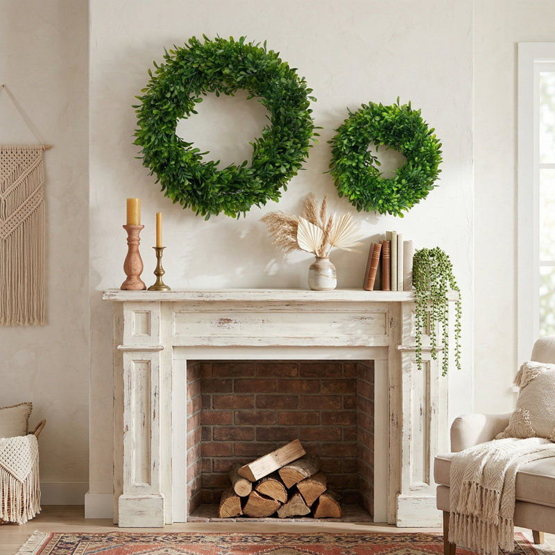 Ensemble de 2 couronnes de verdure pour la maison, le mariage, le mur et la fenêtre, grand 16 po x 2,5 po x 16 po, petit 12 po x 2 po x 12 po
