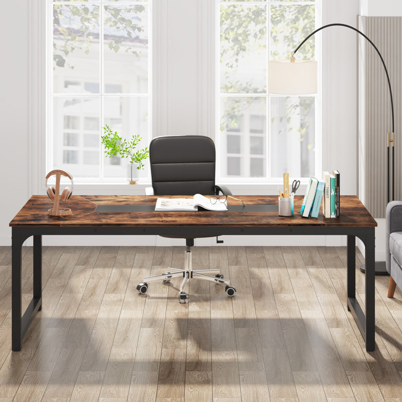 Montserat Desk, Rustic Brown/Black, 30.31" H x 78.7" W x 39.4" D