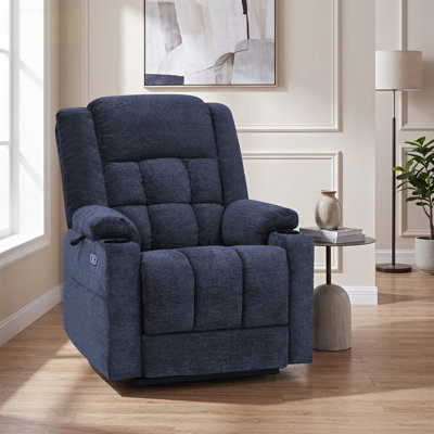 Fauteuil inclinable électrique large et large pour personnes âgées, fauteuil inclinable électrique surdimensionné pour adultes avec chaleur et massage, porte-gobelets, 400 lb, bleu marine