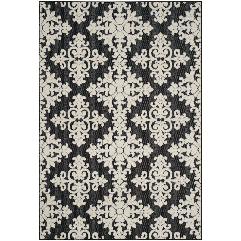 Liv Hooked Indoor/ Outdoor Black/Creme Rug, Rectangle 243 x 340cm
