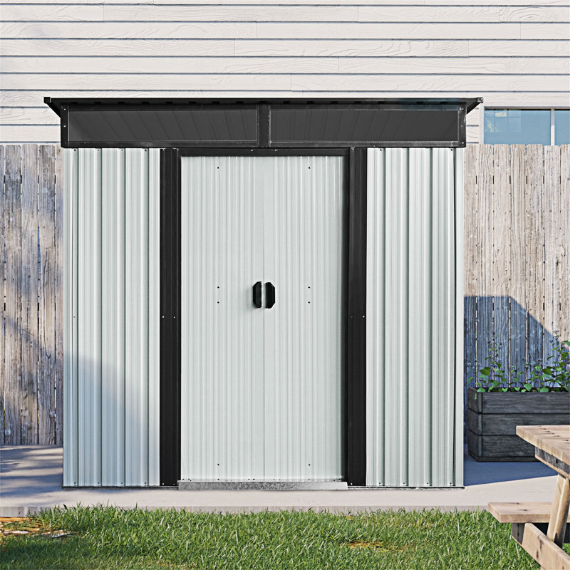 Remise de rangement extérieure 6 pi x 5 pi avec portes coulissantes verrouillables, Blanc/Noir