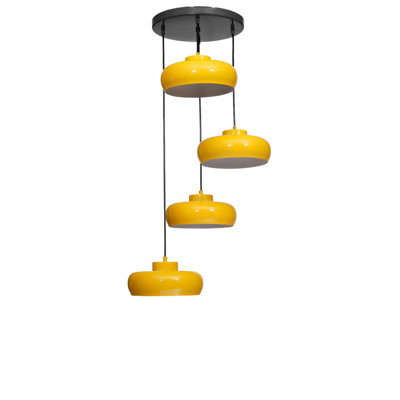Lustre réglable moutarde et noir, structure en métal, 9 9,8 po x H 5,1 po | Hauteur totale: 8,3 à 27,6 pouces | 4 x douilles E27 de 40 W maximum (ampoules non incluses) | Éclairage élégant pour décor moderne, indice de protection IP20