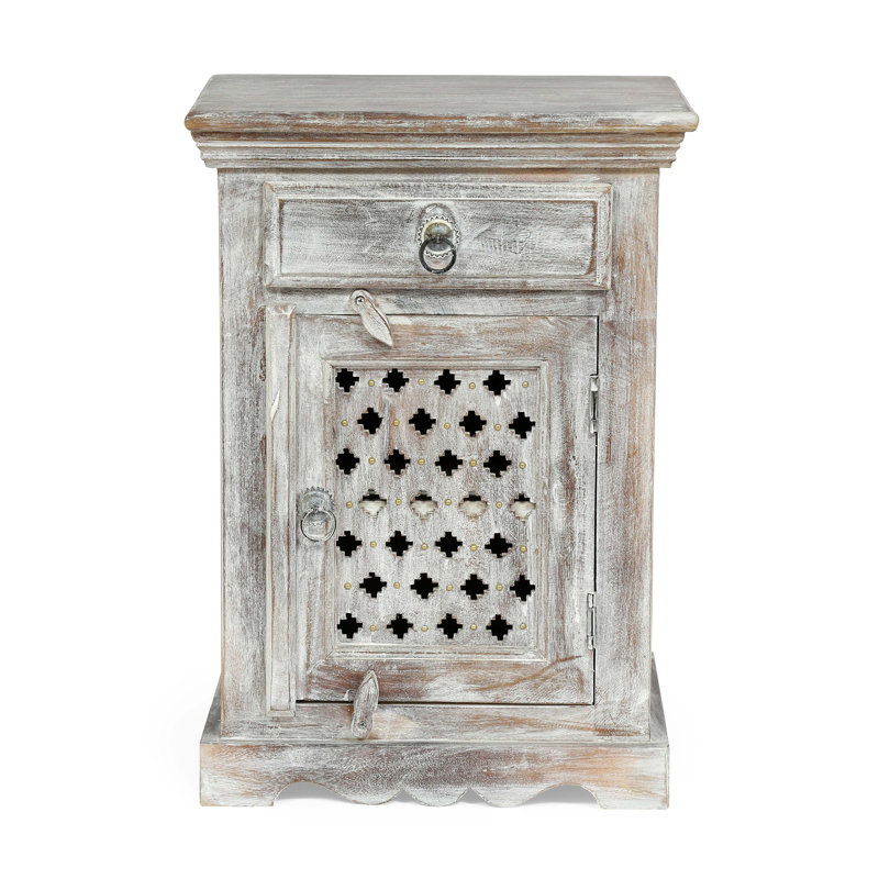 Nightstand - Wood, Distressed Washed Finish, Handcrafted Bedside Table